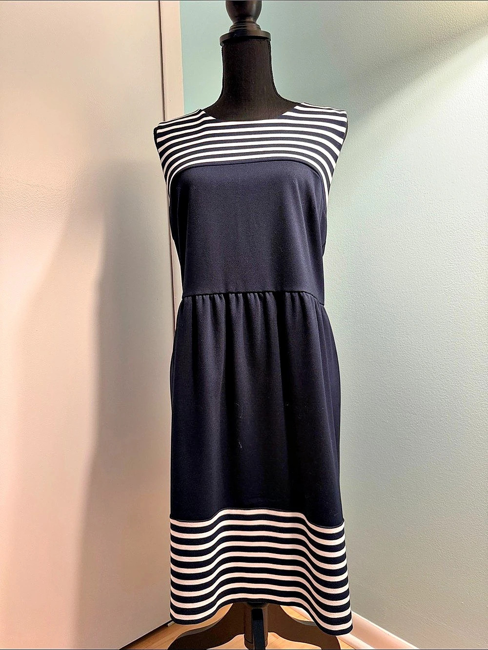 LOFT Striped Midi Dress in Blue & White Size 14 Like New